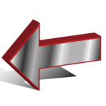 3d silver grey white and border with red color left arrow png