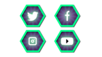 Green hexagonal youtube instagram facebook logo