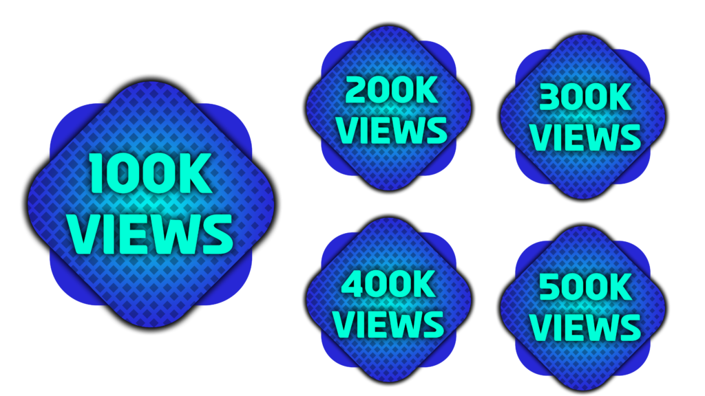 100k view complete png, 200k views, 300k views, 400k view, 500k views png in square blue color