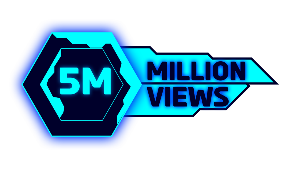 5 Million View PNG Download Futuristic hexagon HUD Elements in Cyan and Blue