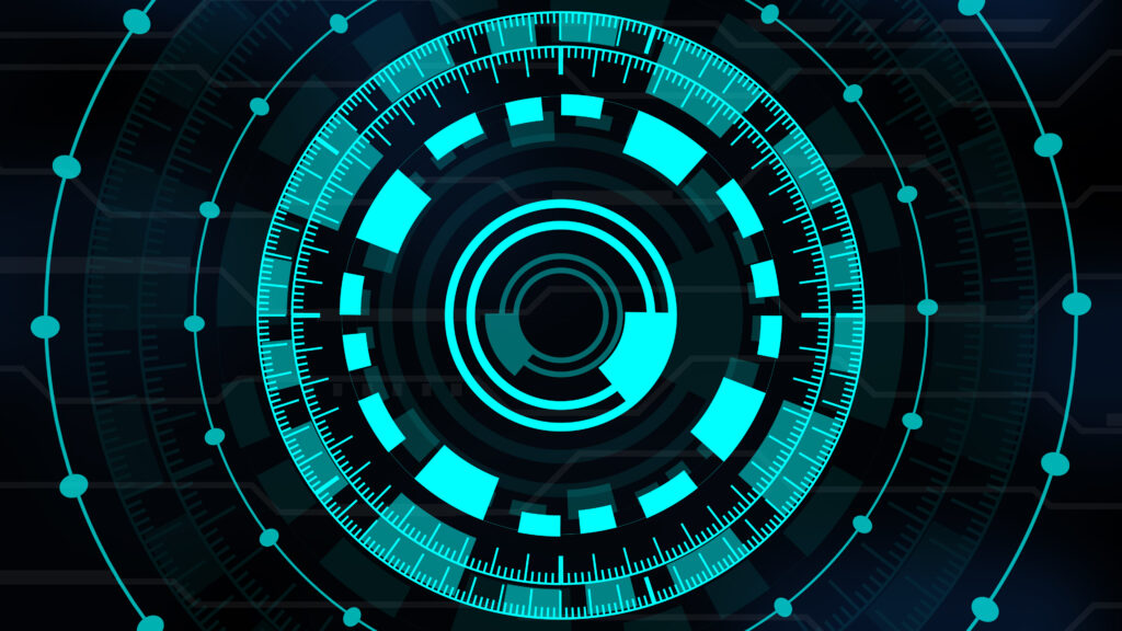 Abstract AI Art Vibrant Circle and Connecting Line Patterns on Turquoise and Black Background
