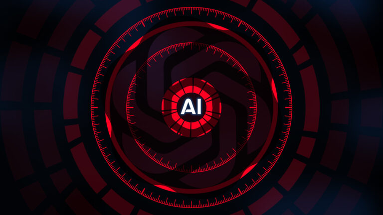 Futuristic AI Technology Stunning Circle Pattern Design in Bright Red on Dark Red Background