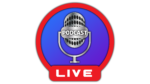 Live Podcast Text With Mic Icon Red PNG Perfect for Audio, Music, and Podcasting Websites.