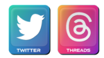 Twitter logo and threads logo PNG image for ui design gradient style