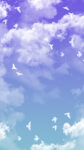 Sky with clouds and flying birds background for story and reel