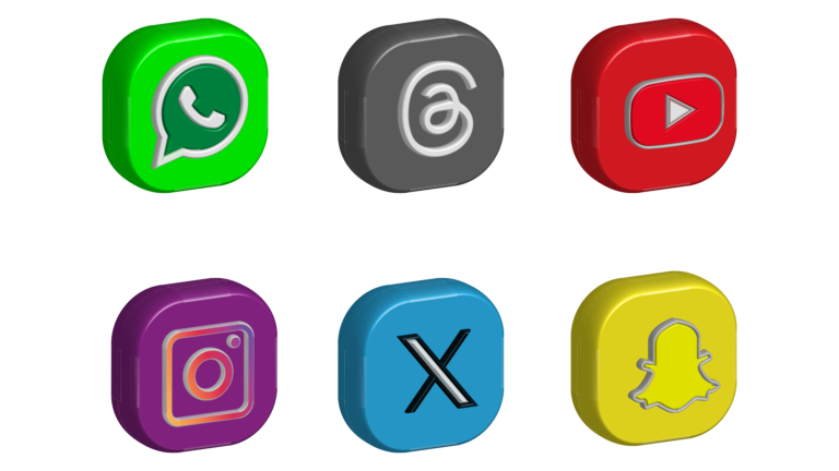 3D Social media app icon transparent png, whatsapp, threads, youtube, instagram, x, snapchat logo png