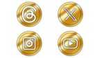 Golden design threads, Twitter new logo x, instagram, youtube application icon symbol png download transparent image